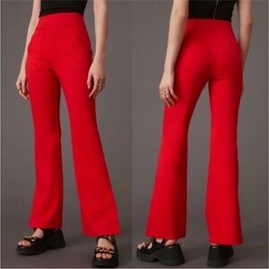Anthropologie Maeve Knit Flare Pants Red Pull On Trousers Split Hem Size 2X